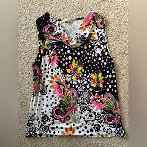 Peter Nygard Black & White Paisley Floral Sleeveless Cowl Neck Vintage 90’s Y2K